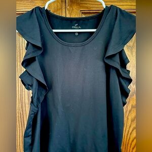 Girls Black Ruffle Sleeve Top
